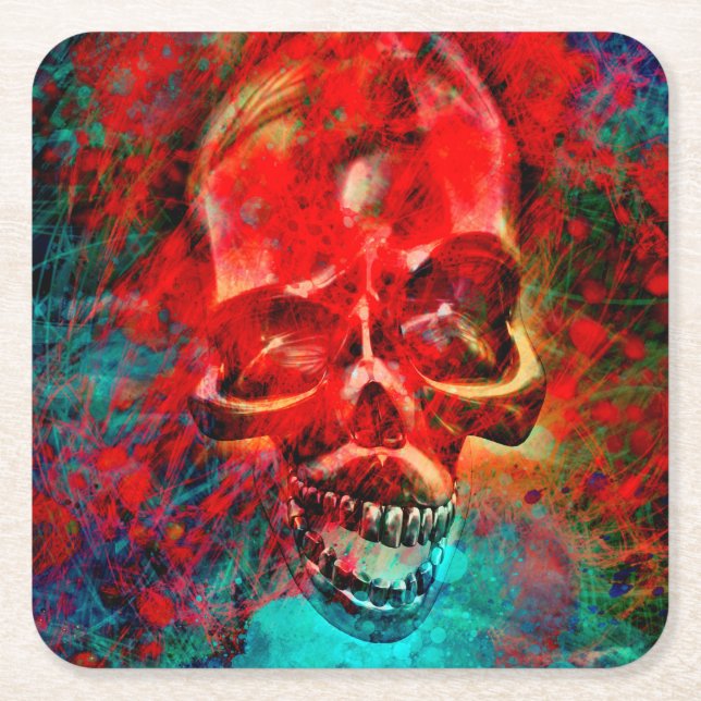 Colorful skull square paper coaster (Front)