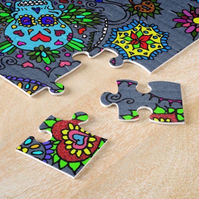 Colorful Skulls Difficult Jigsaw Puzzle (Side)
