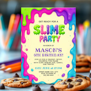 Colorful Slime Party Editable Kids Birthday Invitation