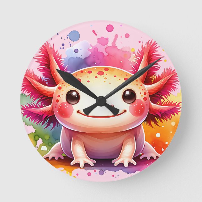 Colorful smiling Axolotl as a graphic Round Clock (Front)