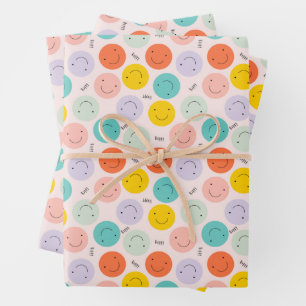 Colorful Smiling Happy Face Pattern Wrapping Paper Sheet