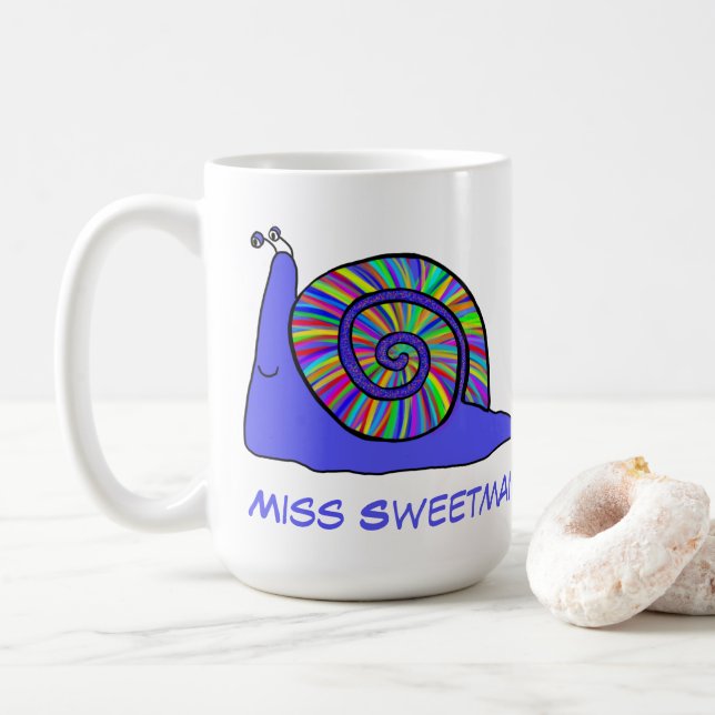 Colorful Snail Cute Multicoloured Animal Art Name Coffee Mug (With Donut)