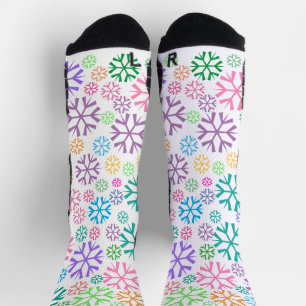 Colorful Snowflakes Pattern on White Socks