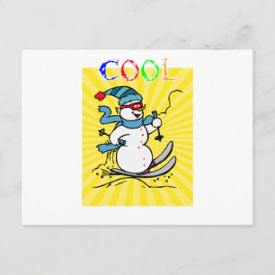 Colorful Snowman Skiing funny cute snowman ski Postcard