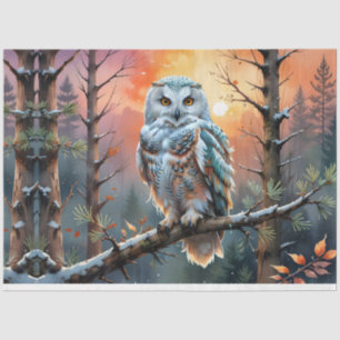 Colorful Snowy owl in Autumnal Forest Tissue Paper