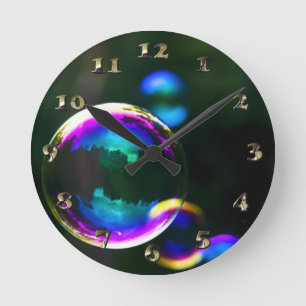 Colorful Soap Bubbles Floating Round Clock