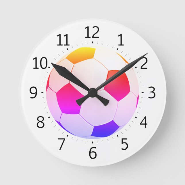 Colorful Soccer Ball | Cool Gifts Round Clock (Front)