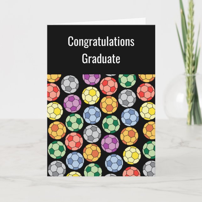 Colorful Soccer Ball Pattern Graduation Card (Front)