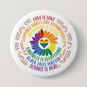 Colorful Social Justice Flower Word Art Large 7.5 Cm Round Badge