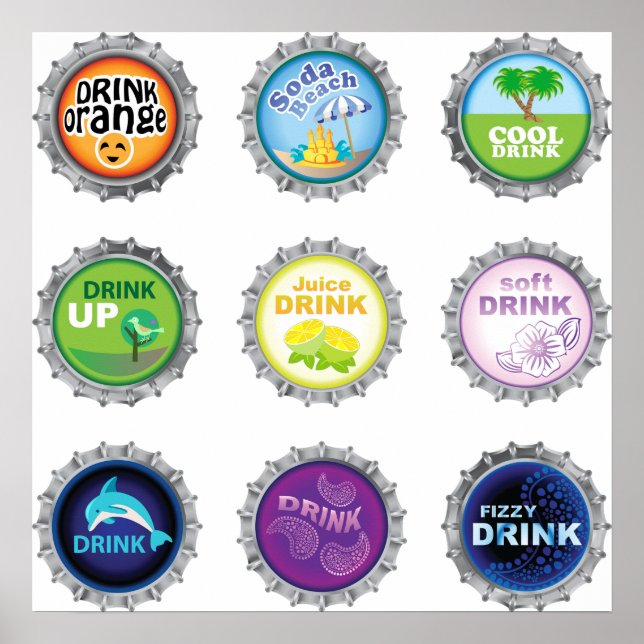 Colorful Soda Bottle Caps Poster (Front)