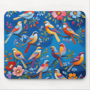 Colorful songbirds illustration mouse pad