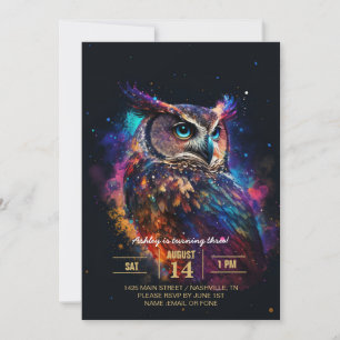 Colorful Space Owl            Invitation