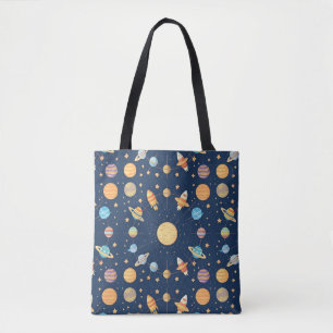 Colorful Space-themed Pattern with Planets Tote Bag