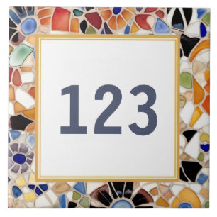 Colorful Spanish Mosaic House Door Number Sign Ceramic Tile
