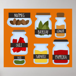 Colorful spice jars cooking style poster