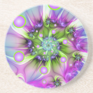 Colorful Spiral Round Shapes Abstract Fractal Art Coaster