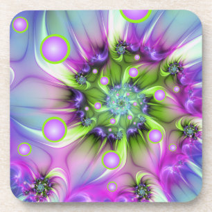 Colorful Spiral Round Shapes Abstract Fractal Art Coaster