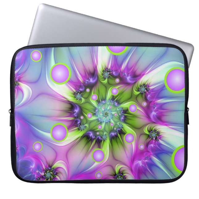 Colorful Spiral Round Shapes Abstract Fractal Art Laptop Sleeve (Front)