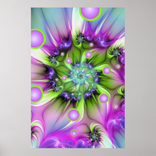 Colorful Spiral Round Shapes Abstract Fractal Art Poster