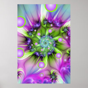 Colorful Spiral Round Shapes Abstract Fractal Art Poster