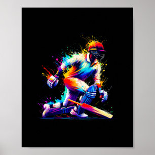 Colorful Splash Art Cricketer Tsman Cricket Bowler Poster