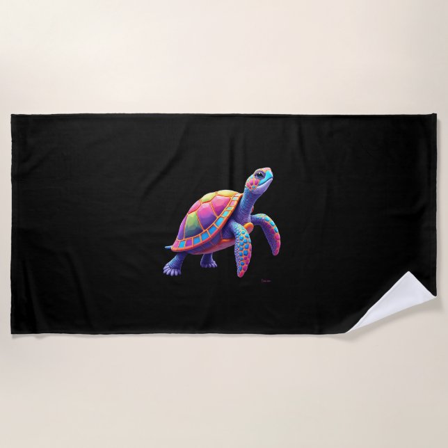 Colorful Splash Eastern Box Turtle (4) Beach Towel (Front)