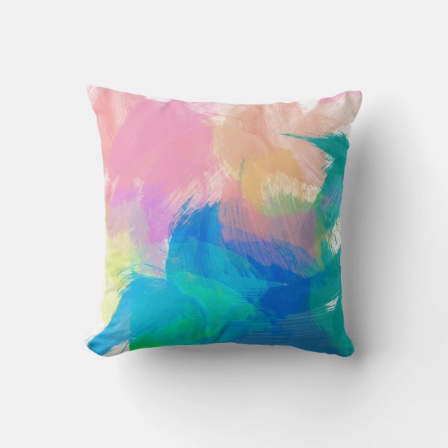 Colorful Splash Paint Strokes Blue Green Peach Cushion (Front)