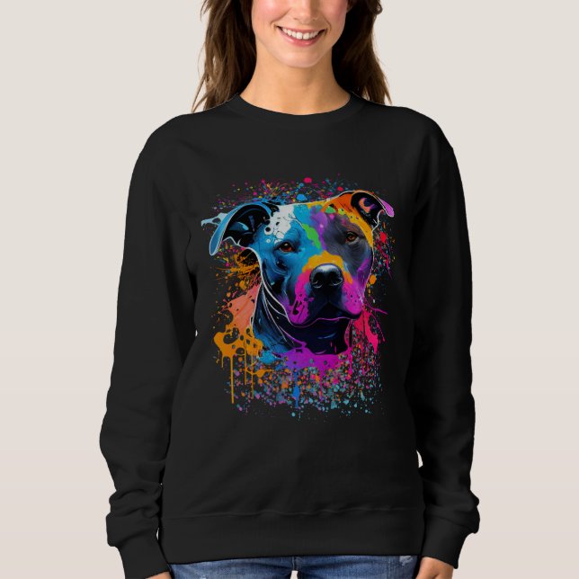 Colorful Splash Staffordshire Bull Terrier Portrai Sweatshirt (Front)