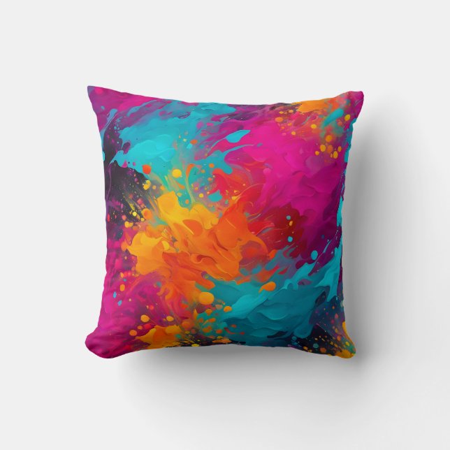Colorful Splatter Paint Art Square Throw Pillow (Front)