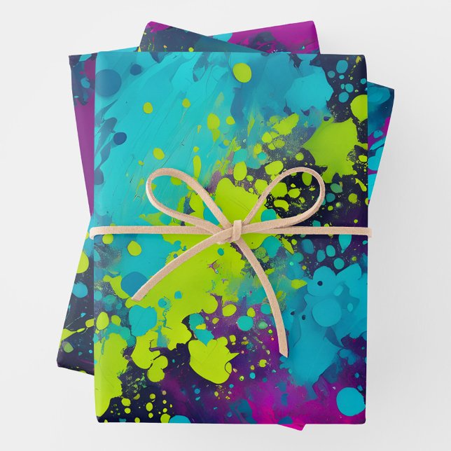 Colorful Splatter Paint Art Wrapping Paper Sheets (Creator Uploaded)