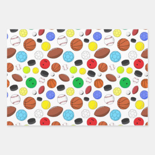 Colorful Sports Balls Random Pattern Wrapping Paper Sheet