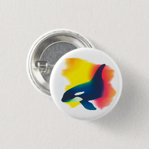 Colorful Spray Paint Orca Silhouette Round Button