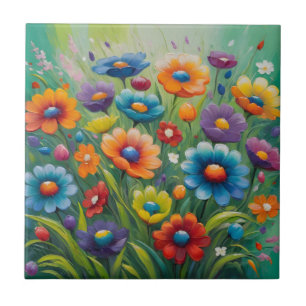 Colorful spring flowers ceramic tile