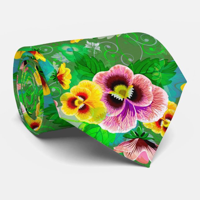 Colorful Spring Flowers Design Tie (Rolled)