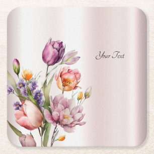 Colorful Spring Flowers Paper Coaster