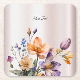 Colorful Spring Flowers Paper Coaster