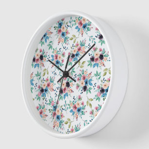 Colorful spring flowers pattern clock