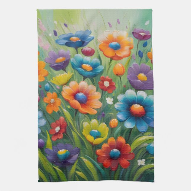 Colorful spring flowers tea towel (Vertical)