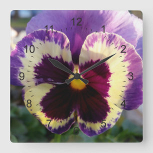 colorful spring Pansy Square Wall Clock
