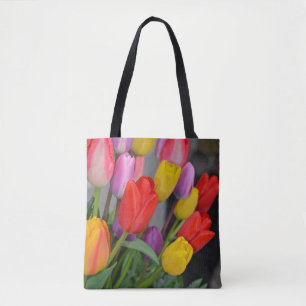 Colorful spring tulips tote bag