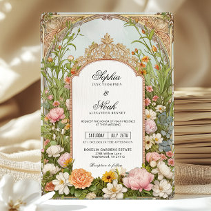 Colorful Spring Wildflower Vintage Garden Wedding Invitation