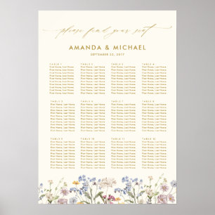 Colorful Spring Wildflower  Wedding Seating Chart