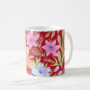 Colorful springtime flower pattern, raspberry pink coffee mug