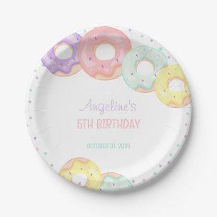 Colorful Sprinkle Donuts Kids Birthday Paper Plate