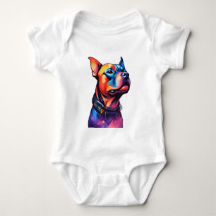 Colorful Staffy Bull Terrier Cyberpunk Design, Baby Bodysuit