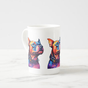 Colorful Staffy Bull Terrier Cyberpunk Design, Bone China Mug