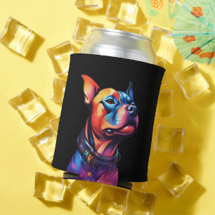 Colorful Staffy Bull Terrier Cyberpunk Design, Can Cooler
