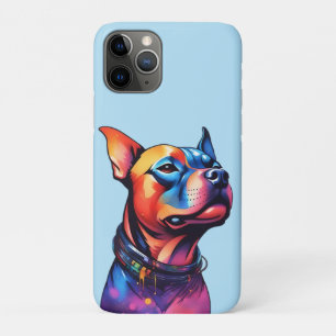 Colorful Staffy Bull Terrier Cyberpunk Design, iPhone 11 Pro Case
