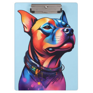 Colorful Staffy Bull Terrier Cyberpunk Design, Clipboard