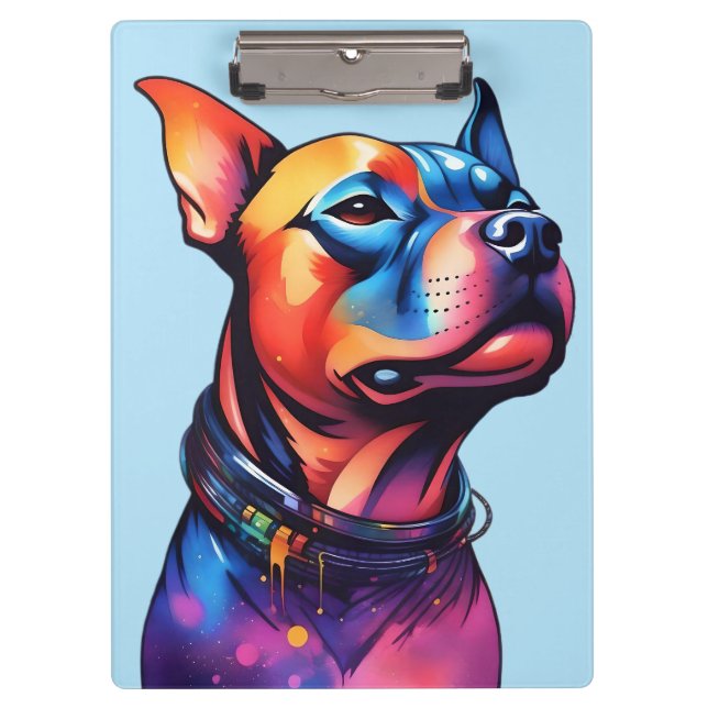 Colorful Staffy Bull Terrier Cyberpunk Design, Clipboard (Front)